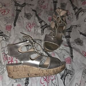 Elegant Silver Gladiator Cork Wedge Sandals